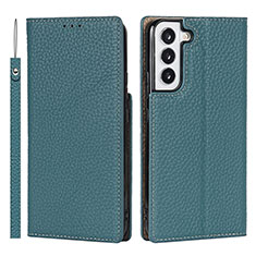 Funda de Cuero Cartera con Soporte Carcasa T02D para Samsung Galaxy S21 Plus 5G Cian