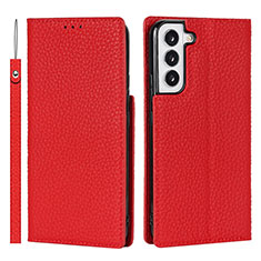 Funda de Cuero Cartera con Soporte Carcasa T02D para Samsung Galaxy S22 5G Rojo