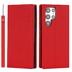 Funda de Cuero Cartera con Soporte Carcasa T02D para Samsung Galaxy S23 Ultra 5G Rojo
