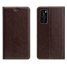 Funda de Cuero Cartera con Soporte Carcasa T03 para Huawei P40 Marron