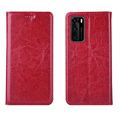 Funda de Cuero Cartera con Soporte Carcasa T03 para Huawei P40 Rojo