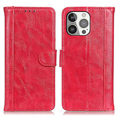 Funda de Cuero Cartera con Soporte Carcasa T04 para Apple iPhone 13 Pro Rojo