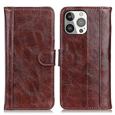 Funda de Cuero Cartera con Soporte Carcasa T04 para Apple iPhone 15 Pro Marron