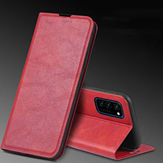 Funda de Cuero Cartera con Soporte Carcasa T04 para Huawei Honor V30 Pro 5G Rojo