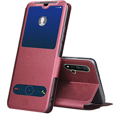 Funda de Cuero Cartera con Soporte Carcasa T04 para Huawei Nova 5 Rojo Rosa