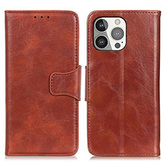 Funda de Cuero Cartera con Soporte Carcasa T05 para Apple iPhone 15 Pro Marron