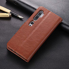 Funda de Cuero Cartera con Soporte Carcasa T05 para Xiaomi Mi Note 10 Marron