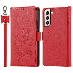 Funda de Cuero Cartera con Soporte Carcasa T05D para Samsung Galaxy S22 Plus 5G Rojo