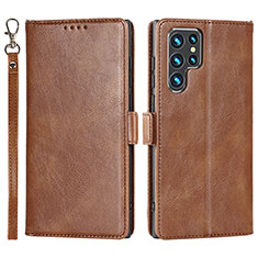 Funda de Cuero Cartera con Soporte Carcasa T05D para Samsung Galaxy S23 Ultra 5G Marron