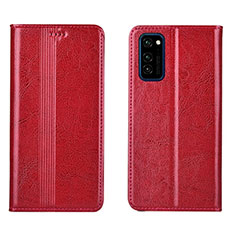 Funda de Cuero Cartera con Soporte Carcasa T06 para Huawei Honor V30 5G Rojo