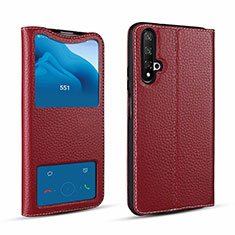 Funda de Cuero Cartera con Soporte Carcasa T07 para Huawei Honor 20 Rojo