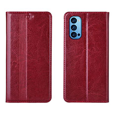 Funda de Cuero Cartera con Soporte Carcasa T07 para Oppo Reno4 5G Rojo