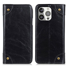 Funda de Cuero Cartera con Soporte Carcasa T08 para Apple iPhone 13 Pro Negro