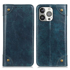 Funda de Cuero Cartera con Soporte Carcasa T08 para Apple iPhone 15 Pro Max Azul