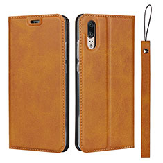 Funda de Cuero Cartera con Soporte Carcasa T08 para Huawei P20 Naranja