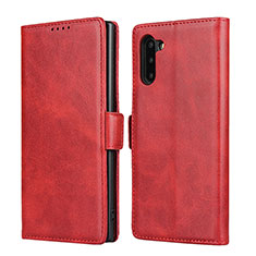 Funda de Cuero Cartera con Soporte Carcasa T08 para Samsung Galaxy Note 10 Rojo