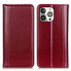 Funda de Cuero Cartera con Soporte Carcasa T09 para Apple iPhone 13 Pro Rojo