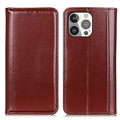 Funda de Cuero Cartera con Soporte Carcasa T09 para Apple iPhone 14 Pro Marron