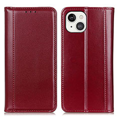 Funda de Cuero Cartera con Soporte Carcasa T09 para Apple iPhone 15 Rojo