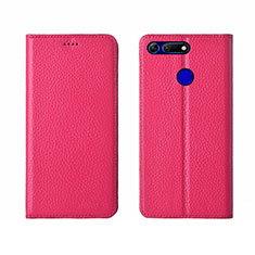 Funda de Cuero Cartera con Soporte Carcasa T09 para Huawei Honor V20 Rosa Roja