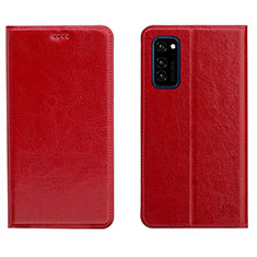 Funda de Cuero Cartera con Soporte Carcasa T09 para Huawei Honor V30 5G Rojo