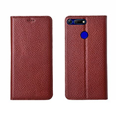 Funda de Cuero Cartera con Soporte Carcasa T09 para Huawei Honor View 20 Marron