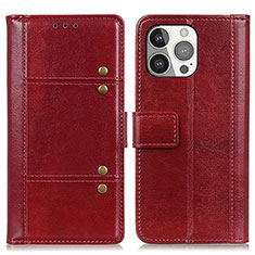 Funda de Cuero Cartera con Soporte Carcasa T10 para Apple iPhone 14 Pro Max Rojo