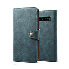 Funda de Cuero Cartera con Soporte Carcasa T10 para Samsung Galaxy S10 Azul