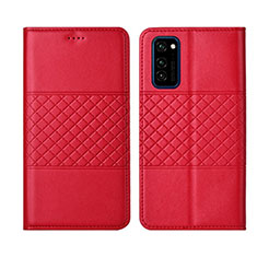 Funda de Cuero Cartera con Soporte Carcasa T11 para Huawei Honor View 30 5G Rojo