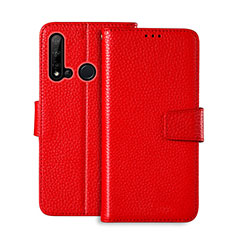 Funda de Cuero Cartera con Soporte Carcasa T11 para Huawei Nova 5i Rojo