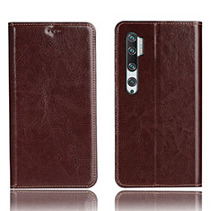 Funda de Cuero Cartera con Soporte Carcasa T12 para Xiaomi Mi Note 10 Marron