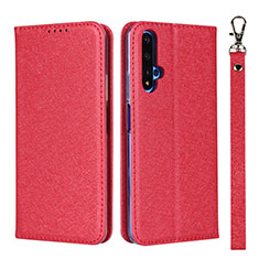 Funda de Cuero Cartera con Soporte Carcasa T14 para Huawei Honor 20S Rojo