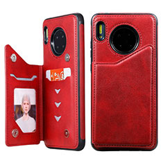 Funda de Cuero Cartera con Soporte Carcasa T14 para Huawei Mate 30 Pro 5G Rojo