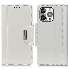 Funda de Cuero Cartera con Soporte Carcasa T15 para Apple iPhone 13 Pro Blanco