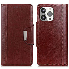 Funda de Cuero Cartera con Soporte Carcasa T15 para Apple iPhone 14 Pro Max Marron