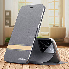 Funda de Cuero Cartera con Soporte Carcasa TB1 para Xiaomi Mi 14 5G Gris