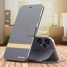 Funda de Cuero Cartera con Soporte Carcasa TB1 para Xiaomi Redmi Note 12 Turbo 5G Gris