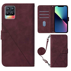 Funda de Cuero Cartera con Soporte Carcasa Y01B para Realme 8 4G Rojo