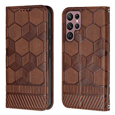 Funda de Cuero Cartera con Soporte Carcasa Y01B para Samsung Galaxy S22 Ultra 5G Marron