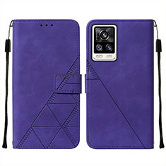 Funda de Cuero Cartera con Soporte Carcasa Y01B para Vivo V21e 4G Morado