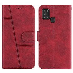 Funda de Cuero Cartera con Soporte Carcasa Y01X para Samsung Galaxy A21s Rojo