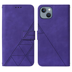 Funda de Cuero Cartera con Soporte Carcasa Y02B para Apple iPhone 15 Morado