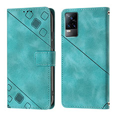 Funda de Cuero Cartera con Soporte Carcasa Y02B para Vivo V21e 4G Cian