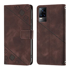 Funda de Cuero Cartera con Soporte Carcasa Y02B para Vivo V21e 4G Marron