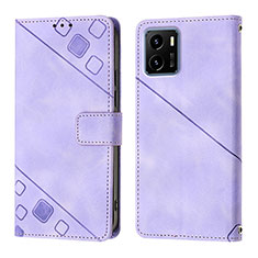 Funda de Cuero Cartera con Soporte Carcasa Y02B para Vivo Y10 Purpura Claro