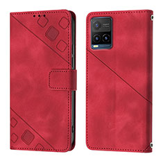 Funda de Cuero Cartera con Soporte Carcasa Y02B para Vivo Y21 Rojo