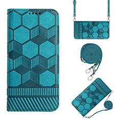 Funda de Cuero Cartera con Soporte Carcasa Y03B para Apple iPhone 15 Cian