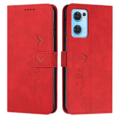 Funda de Cuero Cartera con Soporte Carcasa Y03X para Oppo Reno7 5G Rojo