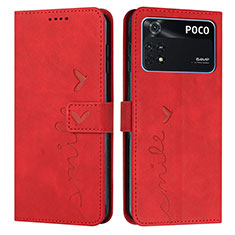 Funda de Cuero Cartera con Soporte Carcasa Y03X para Xiaomi Poco M4 Pro 4G Rojo