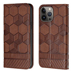 Funda de Cuero Cartera con Soporte Carcasa Y04B para Apple iPhone 15 Pro Marron